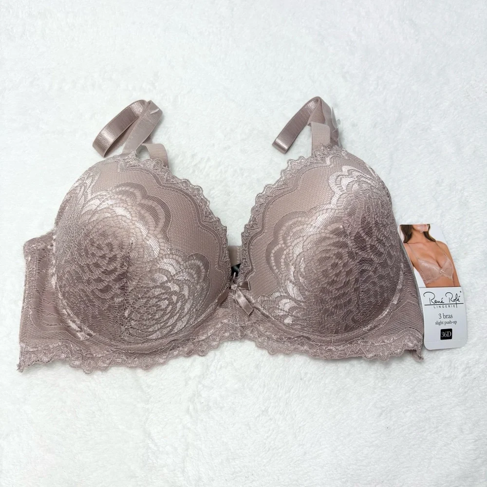 Rene Rofe Lace Slight Push-Up Bra Tan Size 36D - Picture 1 of 9